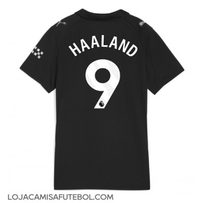 Camisa de Futebol Manchester City Erling Haaland #9 Equipamento Secundário Mulheres 2025-26 Manga Curta Camisa de Futebol Manchester City Erling Haaland #9 Equipamento Secundário Mulheres 2025-26 Manga Curta